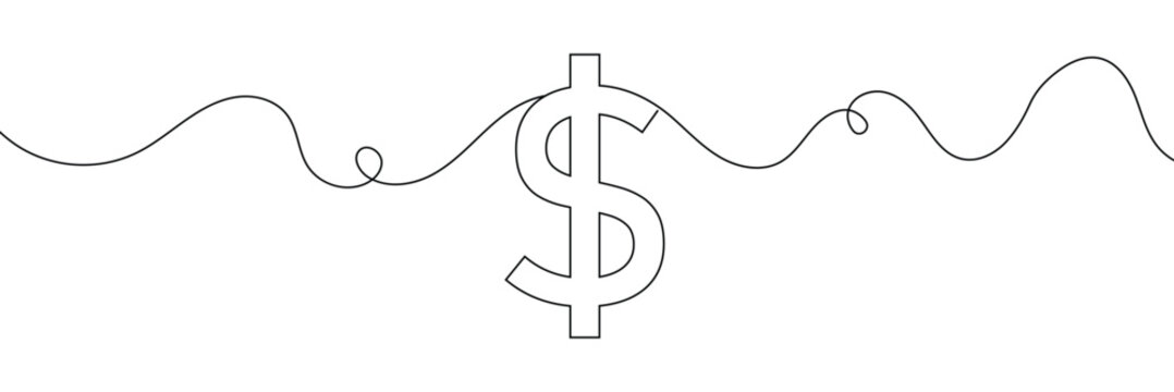 dollar logo continuous line. continuous one line drawing dollar logo. money, logo concept. single line drawing, dollar symbol isolated on white background outline vector illustration, dollar sign. 