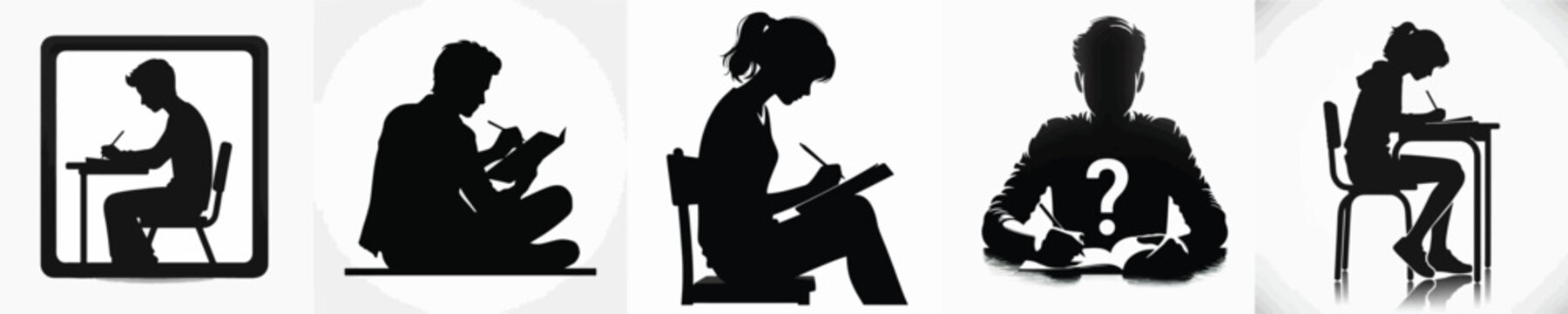 Vector silhouette of student writing