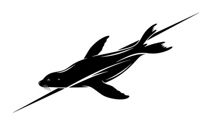 Swimming sea lion silhouette in motion isolated on white background ocean wildlife vector design © Md Humaun