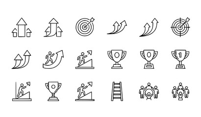 Fototapeta premium Minimal Success Icons – Career Growth Business Outline Vector Symbols