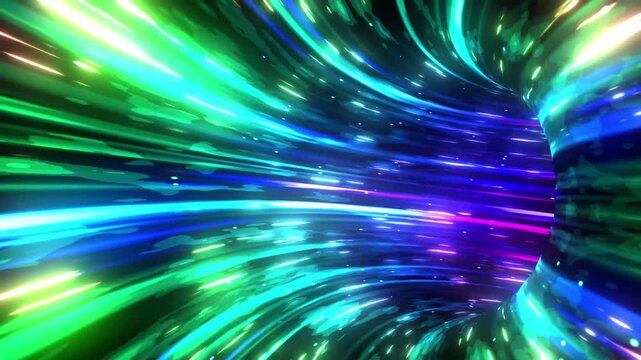 カラフルなキラキラしたエフェクトの流線のグネグネ曲がりくねったトンネル風エフェクト背景