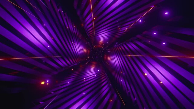 4K seamless VJ loop with abstract high-tech geometric tunnel and glowing light streaks for VJ sets, high-tech club visuals, electronic music festivals, stage screens and for LED video walls.