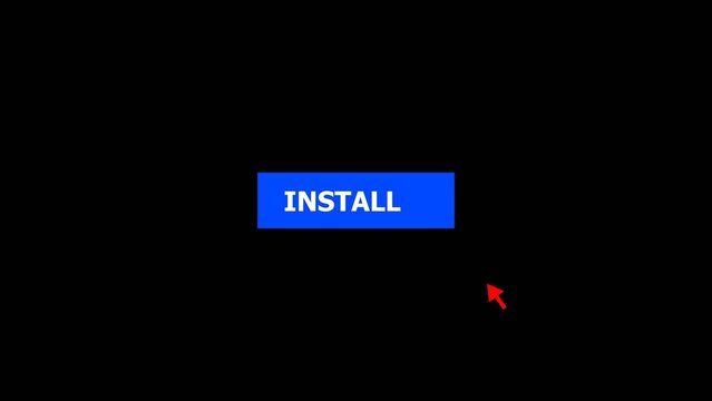 Click on install button with computer red arrow cursor, Button Click or press cancel button on transparent white color 4k illustration. Black background 4k illustration.
