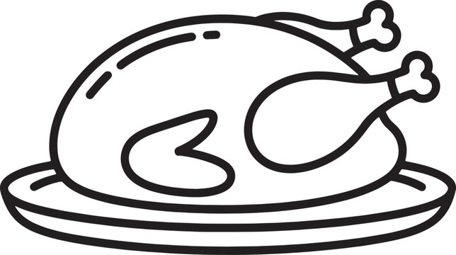 Roasted whole chicken or turkey on plate vector illustration minimal design thanksgiving christmas