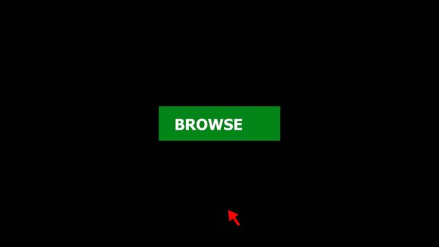 Click on browse button with computer red arrow cursor, Button Click or press cancel button on transparent white color 4k illustration. Black background 4k illustration. 