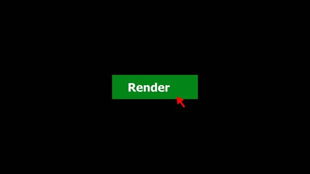Click on render button with computer red arrow cursor, Button Click or press cancel button on transparent white color 4k illustration. Black background 4k illustration. 