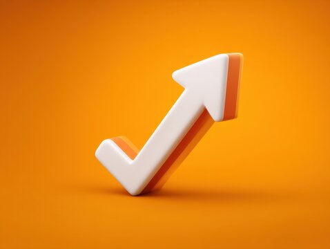 3D illustration of a stylized upward arrow formed in sleek design representing growth, progress, and success against a vibrant orange background