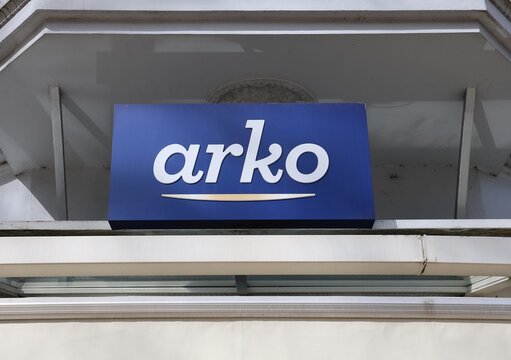 Neumuenster, Germany - 29. March 2026: Arko brand sign displaying company logo on building