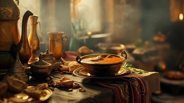 Artful arrangement of ancient kitchenware