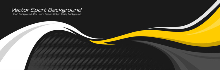 Obraz premium Car wrap featuring black and yellow flowing wave graphics. Sporty and dynamic rally livery with clean modern motion lines. Editable vector EPS 10