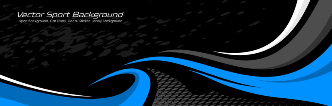 Car wrap featuring black and blue flowing wave graphics. Sporty and dynamic rally livery with clean modern motion lines. Editable vector EPS 10