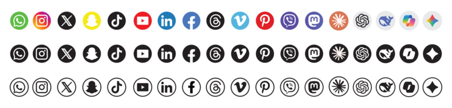 AI Assistant App Icons Vector Set &ndash; Minimal Rounded Square Logos Collection Featuring ChatGPT, Gemini, Copilot, and Claude for Modern UI Design