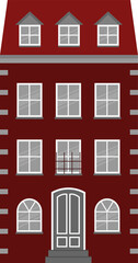 Naklejka premium Illustration of a classic European-style red brick building, in shade of red and grey.
