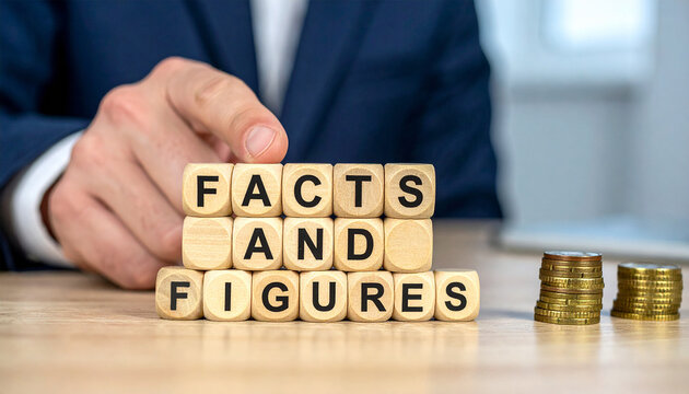 Facts and Figures - Geschäftsmann zeigt auf das Wort "Facts and Figures"