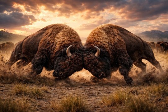 Majestic bison clash powerfully.
