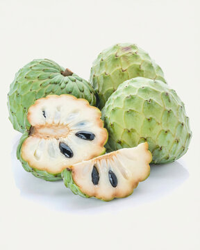 Atemoya Fruit &ndash; White Background.