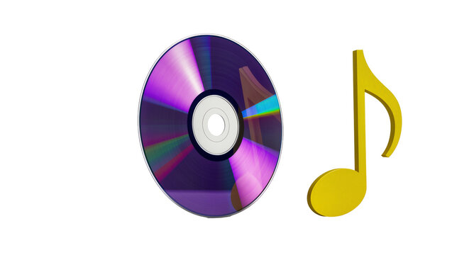 Iridescent compact disc, accompanied by a golden musical eighth note symbol
