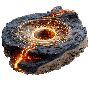 Fiery core of the earth with glowing energy streams and molten rock.