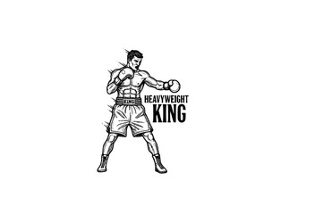Obraz premium Artifact Realism Boxing Champion Silhouette Sticker, Hand Etched Heavyweight King Vector, Modern Heritage Combat Sports Illustration