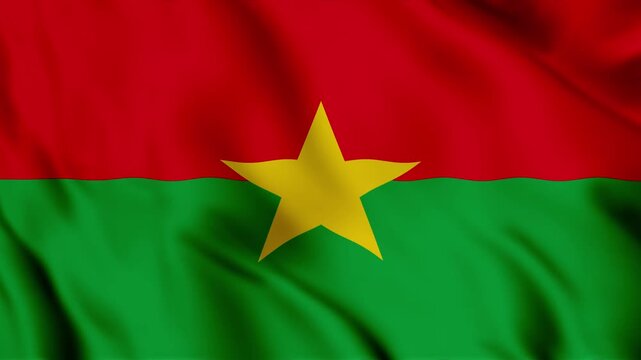 burkina faso national flag waving in wind with red and green horizontal bands and yellow five-pointed star in center realistic fabric texture and silk effect for patriotic African concept video