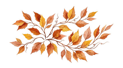 Fototapeta premium Watercolor autumn leaves and branches decorative flourish on a white background