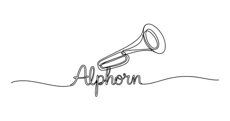 Obraz premium Minimalist continuous line drawing of alphorn instrument on white background. No editable strokes