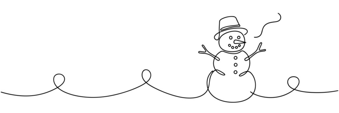 Snowman with hat and arms standing on looping line path, none editable strokes