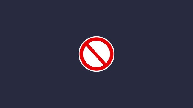 Red Circle with Diagonal Line Prohibition Sign on White Circle Against Dark Blue Background forbidden