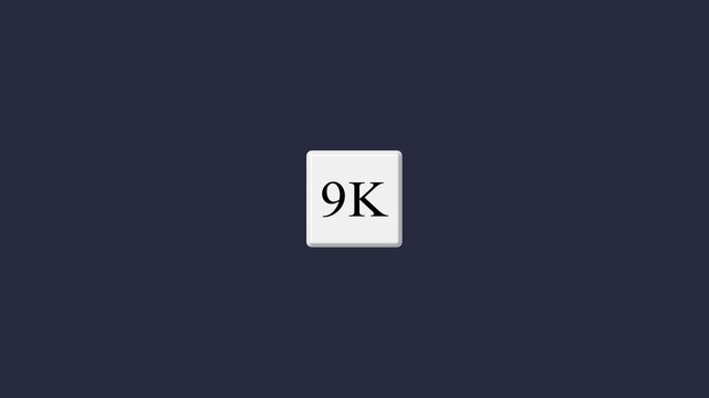 White square with black text 9K centered on a dark blue background resolution screen