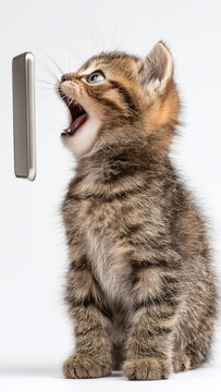 Smartphone shocked meme cat with copy space on white background  cat-meme_1430sp