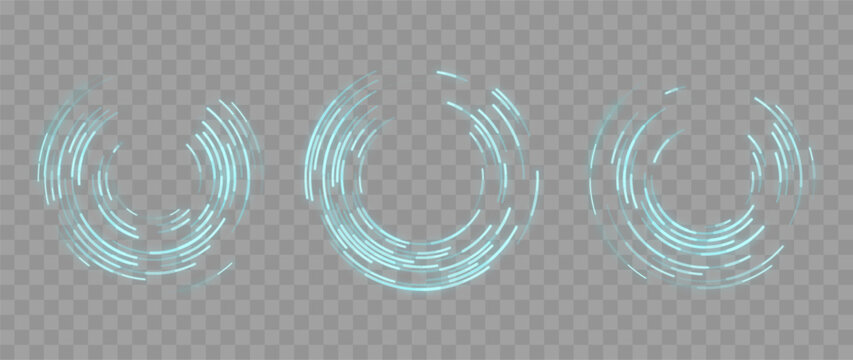 High tech glowing ring shapes with dynamic radial segments sci fi interface loops and digital technology design elements
