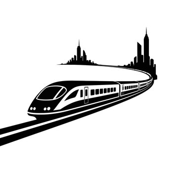 Sleek Black and White Bullet Train Illustration on White.