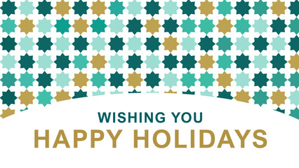 Festive background with geometric stars and holiday greetings text © MdDulal