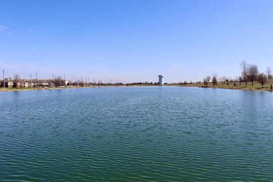 The peaceful lake in the country on a sunny day.