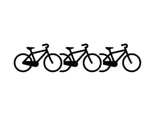 Obraz premium Three black bicycles in a row on a white background