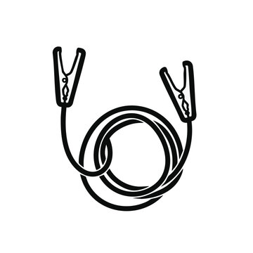 Jumper cables vector icon. Car battery booster cables illustration. Flat design isolated on transparent background