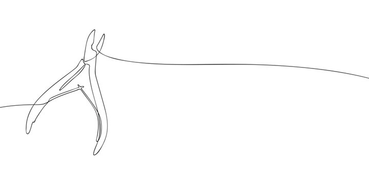 Minimal line art illustration of nail clippers, a compact grooming tool used for trimming fingernails and toenails