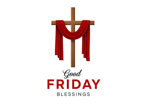 A Christian cross with red cloth and Good Friday blessings