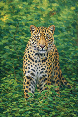 Fototapeta premium Leopard Painting, Jungle Wall Art Print, Wildlife Decor, Jim Corbett Bandipur Kabini Poster