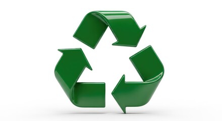 Obraz premium 3D green recycling symbol icon isolated on white background for sustainability concept