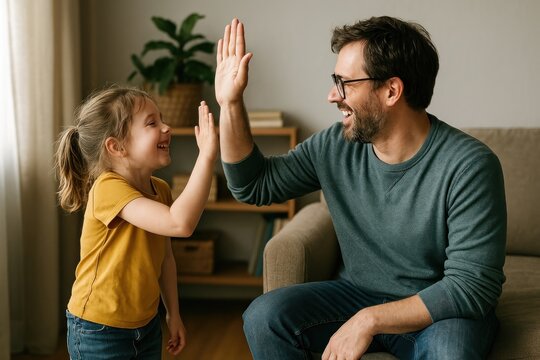 Joyful father-daughter high-five