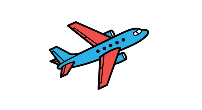 Cartoon Style Airplane Illustration with Blue Body and Red Wings