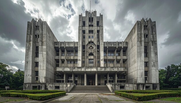 Hiroshima Universitys iconic main building under a dramatic sky, a symbol of resilience.