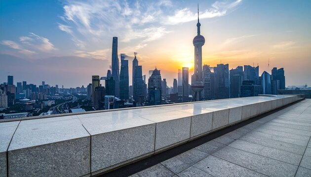 Shanghai Skyline at Sunset - A Modern Metropolis View.