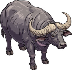 Fototapeta premium Domestic water buffalo standing with massive horns