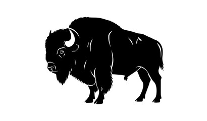 American bison silhouette side profile with large hump isolated on white background wild animal vector illustration