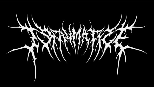 Traumatize text typography vector in symmetrical dark metal lettering style for t-shirt print apparel, sticker, poster, logo and more