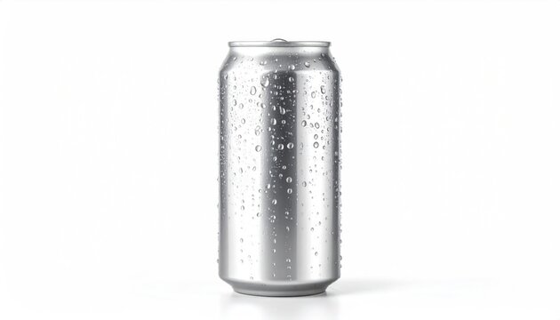 Icy Refreshment - Silver Soda Can with Water Droplets.