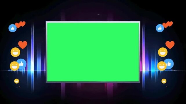 Podcast Green Screen Overlay with Audio Spectrum and Live Streaming Icons Background
