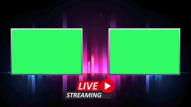 Podcast Green Screen Overlay with Audio Spectrum and Live Streaming Icons Background